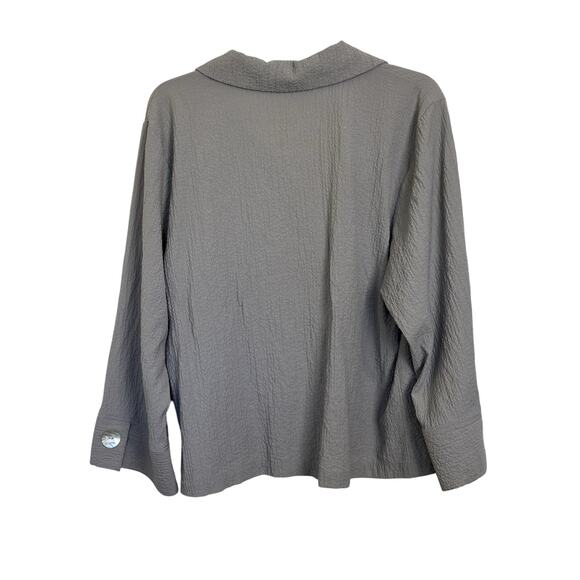 Habitat Mother of Pearl Button Front Gray Top Size Medium Crinkle Lagenlook - Picture 2 of 7